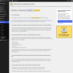 Page screenshot: Settings &rarr; Sticky Menu (or Anything!) &rarr; Support/FAQ