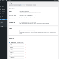 Page screenshot: StifLi Backup &rarr; Settings &rarr; 
            
            Advanced        
