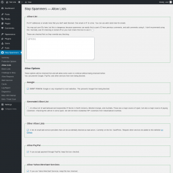 Page screenshot: Stop Spammers → Allow Lists