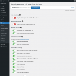 Page screenshot: Stop Spammers &rarr; Protection Options
