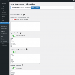 Page screenshot: Stop Spammers &rarr; Block Lists