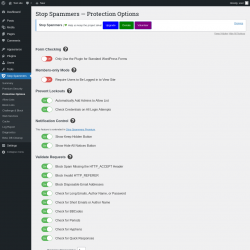 Page screenshot: Stop Spammers &rarr; Protection Options