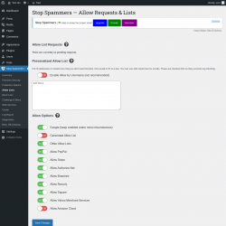 Page screenshot: Stop Spammers &rarr; Allow Lists