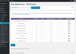 Page screenshot: Stop Spammers &rarr; Beta: DB Cleanup