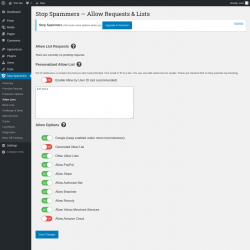 Page screenshot: Stop Spammers &rarr; Allow Lists