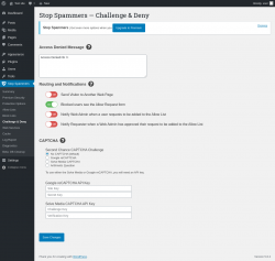 Page screenshot: Stop Spammers &rarr; Challenge & Deny
