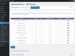 Page screenshot: Stop Spammers &rarr; Beta: DB Cleanup
