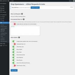 Page screenshot: Stop Spammers &rarr; Allow Lists