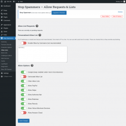 Page screenshot: Stop Spammers &rarr; Allow Lists