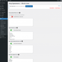 Page screenshot: Stop Spammers &rarr; Block Lists