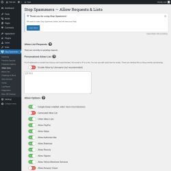 Page screenshot: Stop Spammers &rarr; Allow Lists
