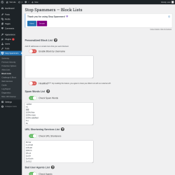 Page screenshot: Stop Spammers &rarr; Block Lists
