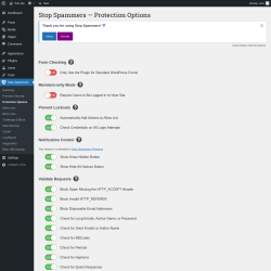 Page screenshot: Stop Spammers &rarr; Protection Options