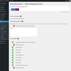 Page screenshot: Stop Spammers &rarr; Allow Lists