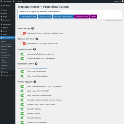 Page screenshot: Stop Spammers &rarr; Protection Options