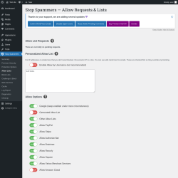 Page screenshot: Stop Spammers &rarr; Allow Lists