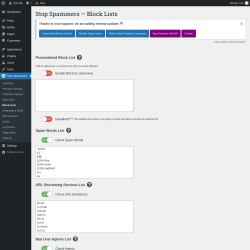 Page screenshot: Stop Spammers &rarr; Block Lists