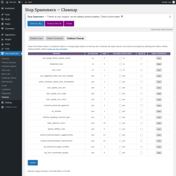 Page screenshot: Stop Spammers &rarr; Cleanup &rarr; Database Cleanup