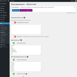Page screenshot: Stop Spammers &rarr; Block Lists