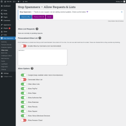 Page screenshot: Stop Spammers &rarr; Allow Lists
