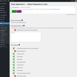Page screenshot: Stop Spammers &rarr; Allow Lists