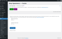Page screenshot: Stop Spammers &rarr; Cache