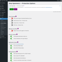 Page screenshot: Stop Spammers &rarr; Protection Options
