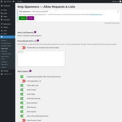 Page screenshot: Stop Spammers &rarr; Allow Lists