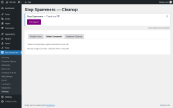 Page screenshot: Stop Spammers &rarr; Cleanup &rarr; Delete Comments