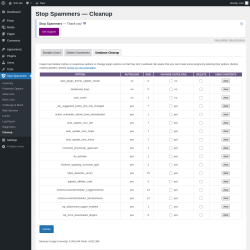 Page screenshot: Stop Spammers &rarr; Cleanup &rarr; Database Cleanup