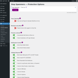 Page screenshot: Stop Spammers &rarr; Protection Options