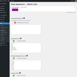 Page screenshot: Stop Spammers &rarr; Block Lists