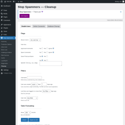 Page screenshot: Stop Spammers &rarr; Cleanup