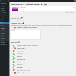 Page screenshot: Stop Spammers &rarr; Allow Lists