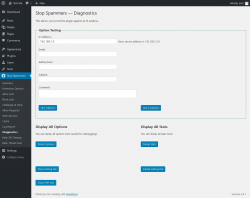 Page screenshot: Stop Spammers → Diagnostics