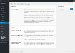 Page screenshot: Settings  → Stop User Enumeration Settings