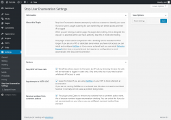 Page screenshot: Settings  → Stop User Enumeration Settings
