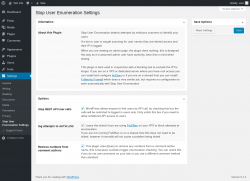 Page screenshot: Settings → Stop User Enumeration Settings
