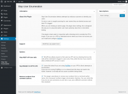 Page screenshot: Settings → Stop User Enumeration