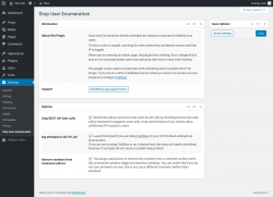 Page screenshot: Settings → Stop User Enumeration