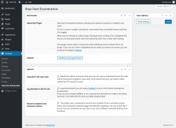 Page screenshot: Settings → Stop User Enumeration