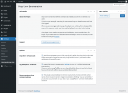 Page screenshot: Settings → Stop User Enumeration