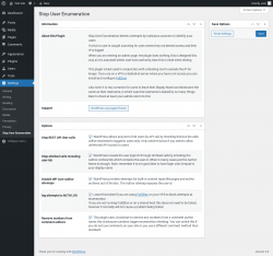 Page screenshot: Settings → Stop User Enumeration