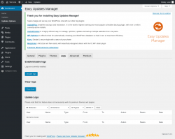 Page screenshot: Dashboard &rarr; Updates Options &rarr; Logs
