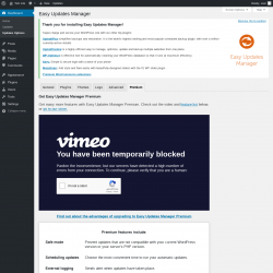 Page screenshot: Dashboard &rarr; Updates Options &rarr; Premium