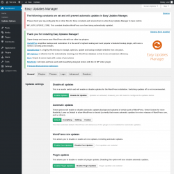 Page screenshot: Dashboard &rarr; Updates Options