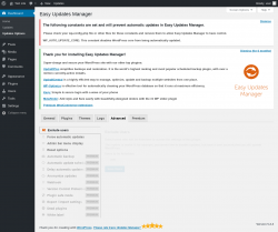Page screenshot: Dashboard &rarr; Updates Options &rarr; Advanced