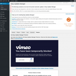 Page screenshot: Dashboard &rarr; Updates Options &rarr; Premium