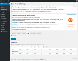 Page screenshot: Dashboard &rarr; Updates Options &rarr; Logs