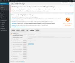 Page screenshot: Dashboard &rarr; Updates Options &rarr; Advanced